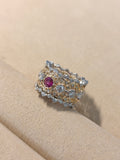 Ruby with diamonds lace ring band in 18ct gold