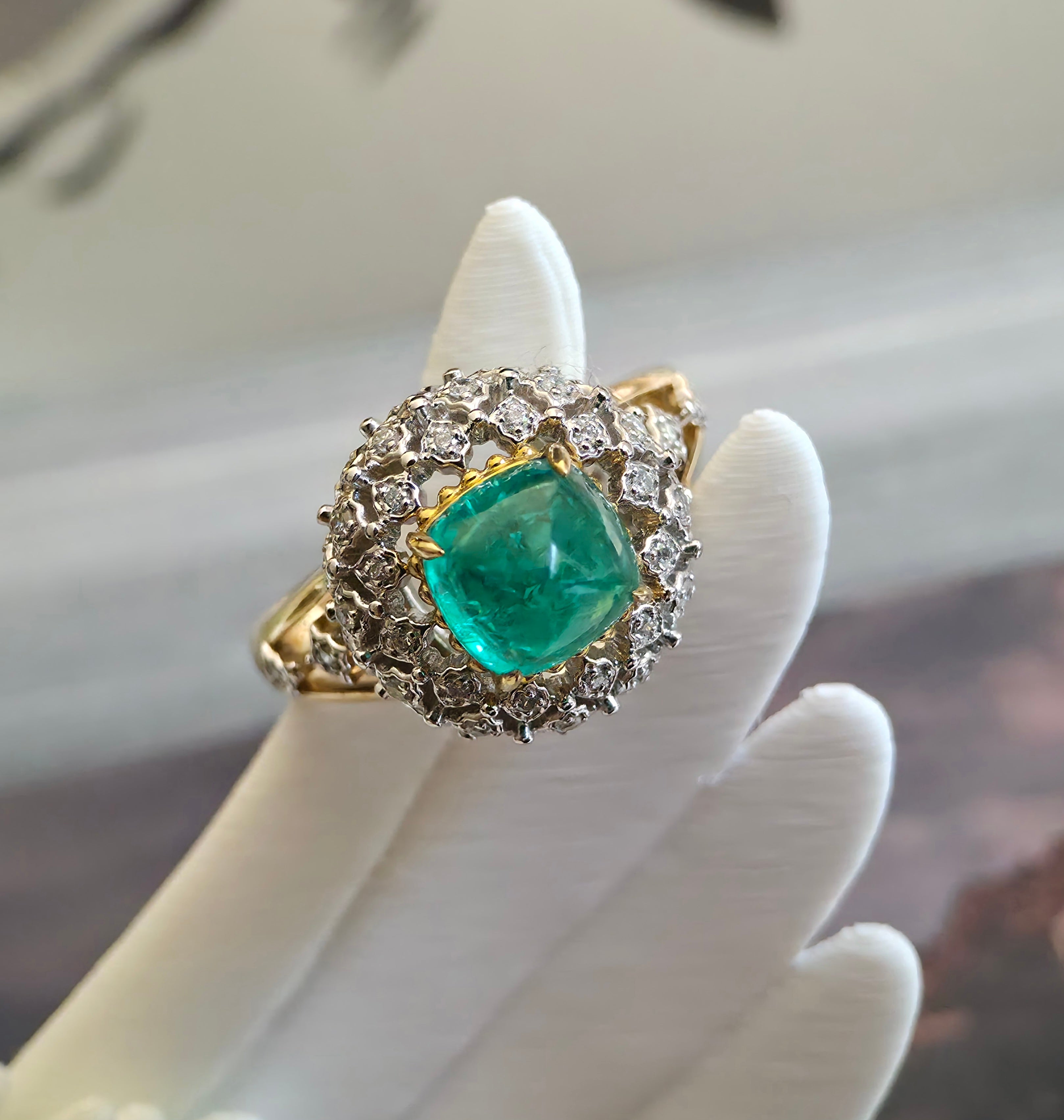 Emerald sugar loaf cabochon dome ring