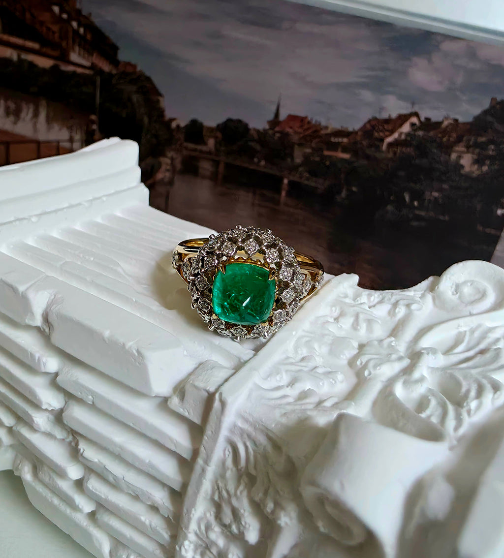 Emerald sugar loaf cabochon dome ring