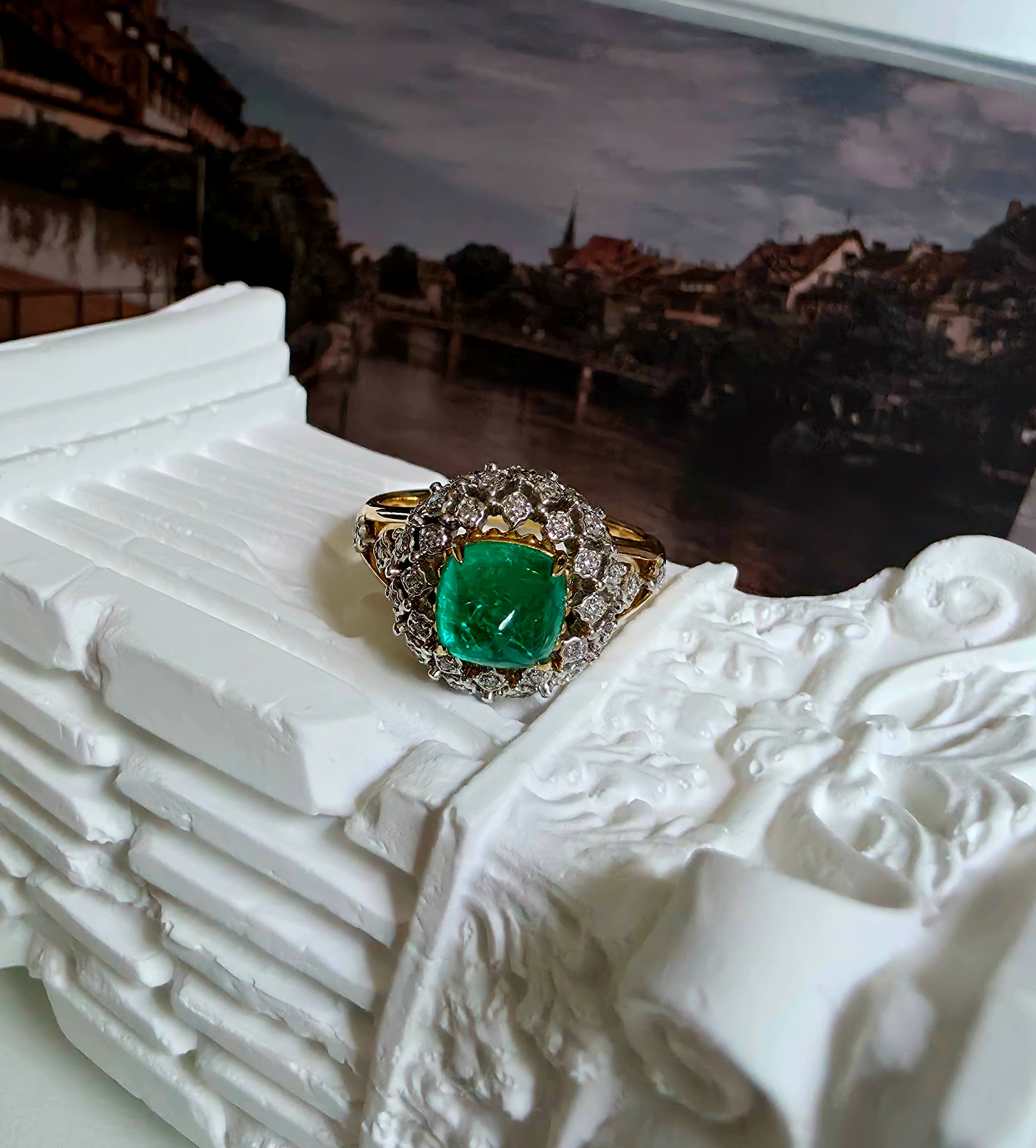 Emerald sugar loaf cabochon dome ring